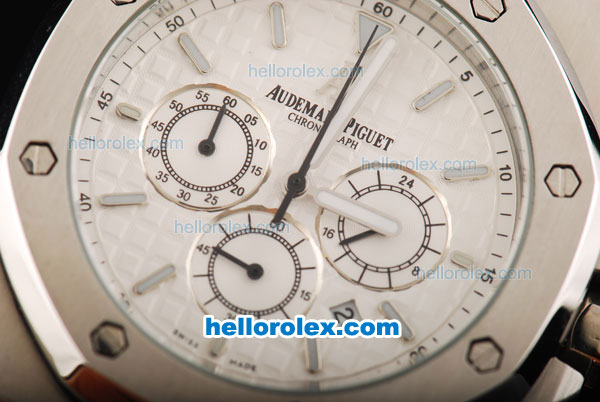 Audemars Piguet Royal Oak City of Sails Chronograph Quartz Movement White Dial with White Stick Markers and Silver Case-Brown Leather Strap - Click Image to Close